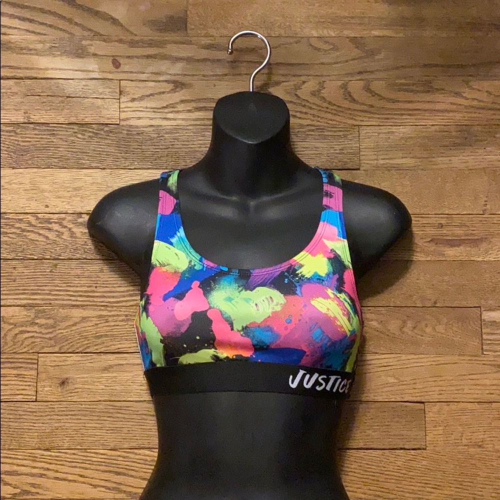 cross cutout Justice paint splatter sports bra